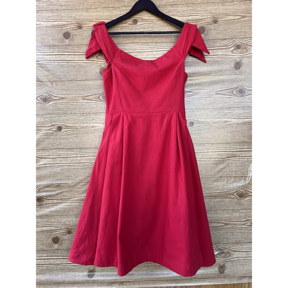 Emilyandfin Red A-line dress with‎ shoulder bows Size M